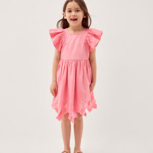 Flutter Sleeve Sequin Floral Dress Pink