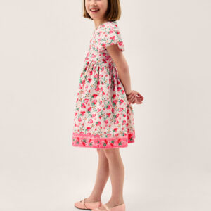 Puff Sleeve Strawberry Print Dress Ivory