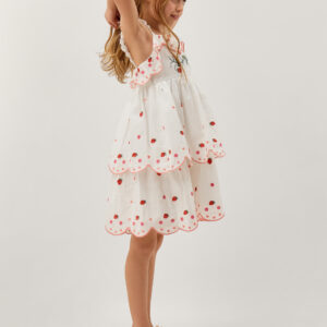 Strawberry Embroidered Tiered Dress Ivory