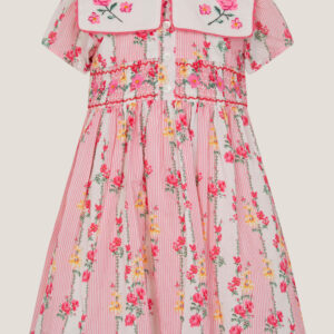 Baby Floral Stripe Square Collar Dress Pink