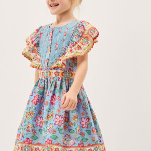 Adara Floral Print Broderie Dress Blue