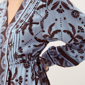 Thalia Palm Print Midi Dress Blue