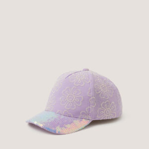 Floral Embroidered Sequin Cap Purple