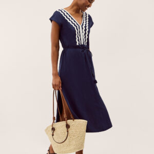 Tara V-Neck Midi Kaftan Dress Blue