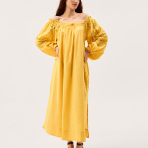 Lola Off The Shoulder Cotton Midi Dress Yellow