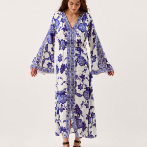 Gloria Floral Print Maxi Beach Dress Blue