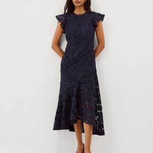 Gina Floral Lace Midi Dress Blue