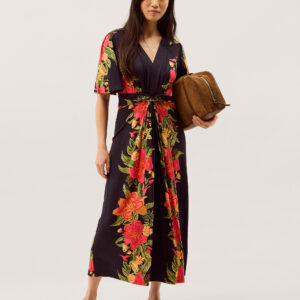 Moana Floral Print Jersey Midi Dress Blue