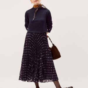 Daisy Spot Pleated Midi Dress Blue