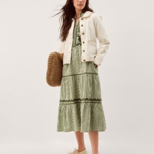 Gaia Embroidered Gingham Midi Dress Green
