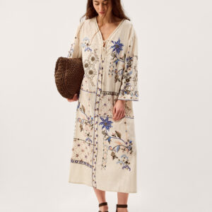 Julie Embroidered Midi Kaftan Ivory