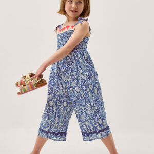 Mermaid Print Smocked Culotte Jumpsuit Blue