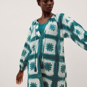 Malia Artisanal Print Mini Kaftan Teal