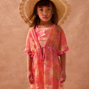 Palm Print Pom Pom Kaftan Orange
