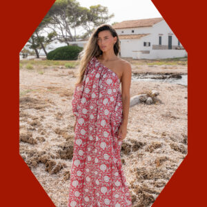 Pitusa One Shoulder Block Print Maxi Dress