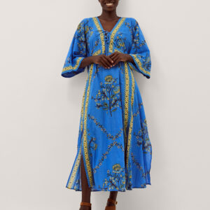 Aimee Floral Midi Kaftan Dress Blue