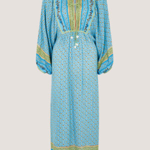 Millie Long Sleeve Print Midi Dress Blue