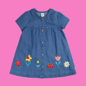 Frugi Rosemary Embroidered Denim Dress Blue