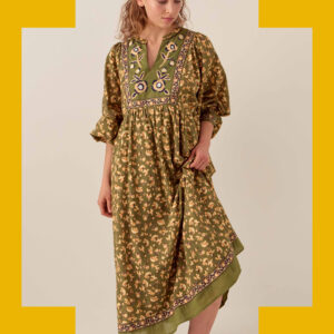 East Darney Embroidered Floral Midi Dress Green