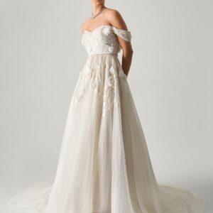 Bohemia Women's Cream Floral Embellished Luciane Off-Shoulder Wedding Dress, Size: 6
