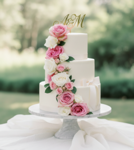 3 tier wedding cake with roses