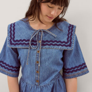 Shelby Square Collar Denim Midi Dress Blue