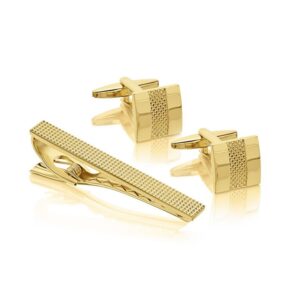 Gold Tone Textured Surface Swivel Cufflink And Tie Slide Gift Set