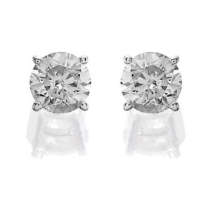 14ct White Gold 1 Carat Diamond Solitaire Stud Earrings - AGI Certificated