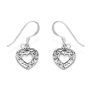 Silver Celtic Heart Hook Wire Earrings - 23mm drop
