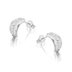 Silver Cubic Zirconia Half Hoop Earrings - 12mm