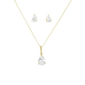 9ct Gold Pear Cubic Zirconia Necklace And Earrings Gift Set