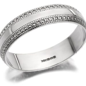 18ct White Gold Beaded Edge Wedding Ring - Size L Only