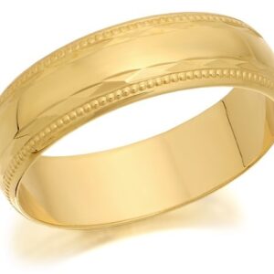 18ct Gold Beaded Edge Wedding Ring - 5mm - Size O Only